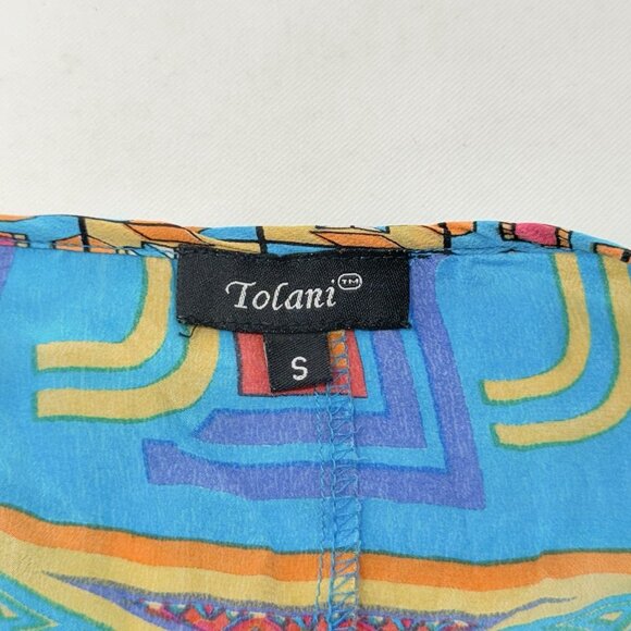 Tolani Blouse Silk Top Women Size S Boho Hippie Gypsy Vibrant Abstract Comfy Art - Picture 7 of 12